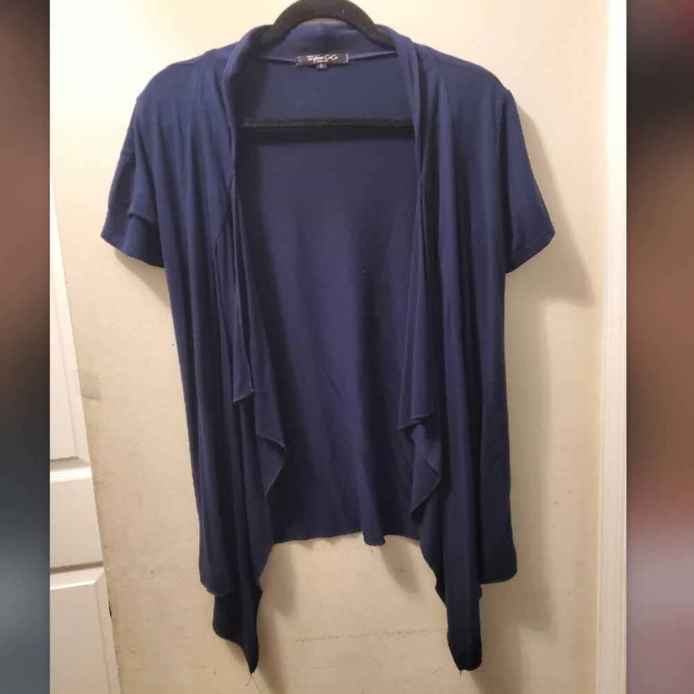Navy Short Sleeve Draped Cardigan - Small